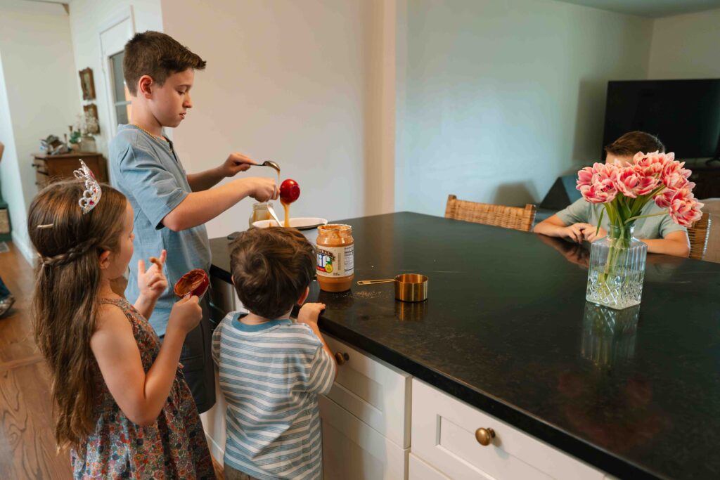kids baking in kitchen with mom